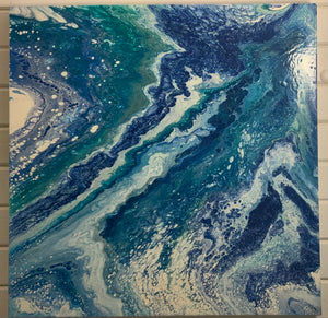 Ocean Colors Poured Painting 24 x 24 inches