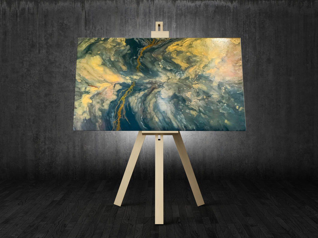 Thunder and Lightning 24 x 36 painting with gold leaf