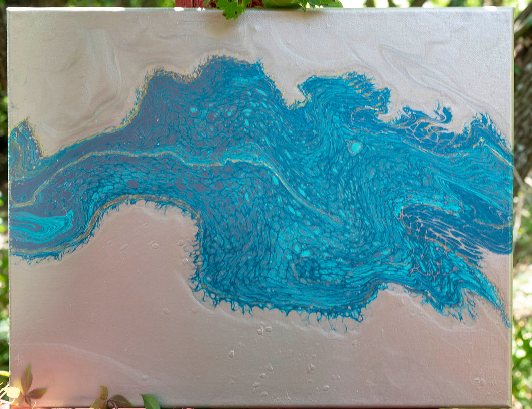Blue Dragon Poured Painting