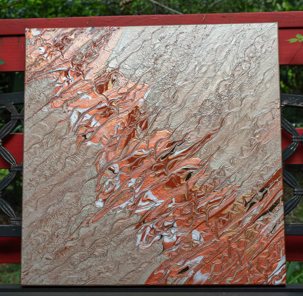 Copper and Champagne Metallic Poured Painting